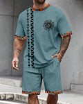 Men's Summer Colorblock Printed Round Neck Suit 082