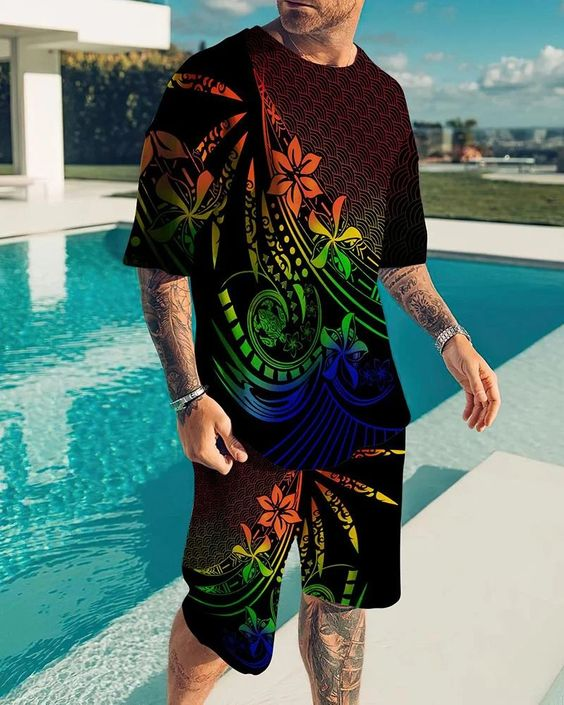 Suitmens Men's Vintage Floral Shorts Suit