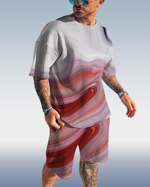 Men's Casual Gradient Print Shorts Set 419