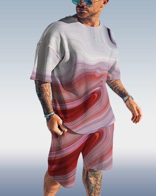 Men's Casual Gradient Print Shorts Set 419