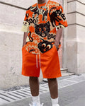 Men's Summer Retro Printed Round Neck Set 820