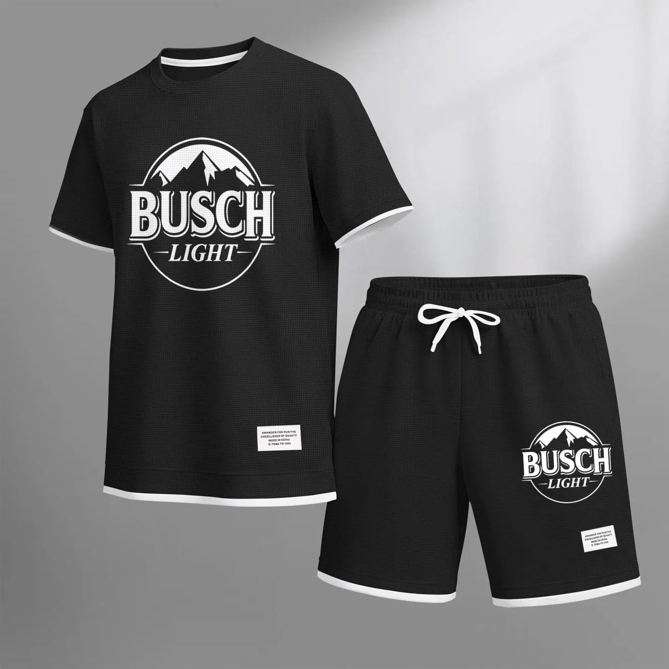 Men's Light Beer Lover Print Waffle Fabric Short-Sleeved Shirt And Shorts Set