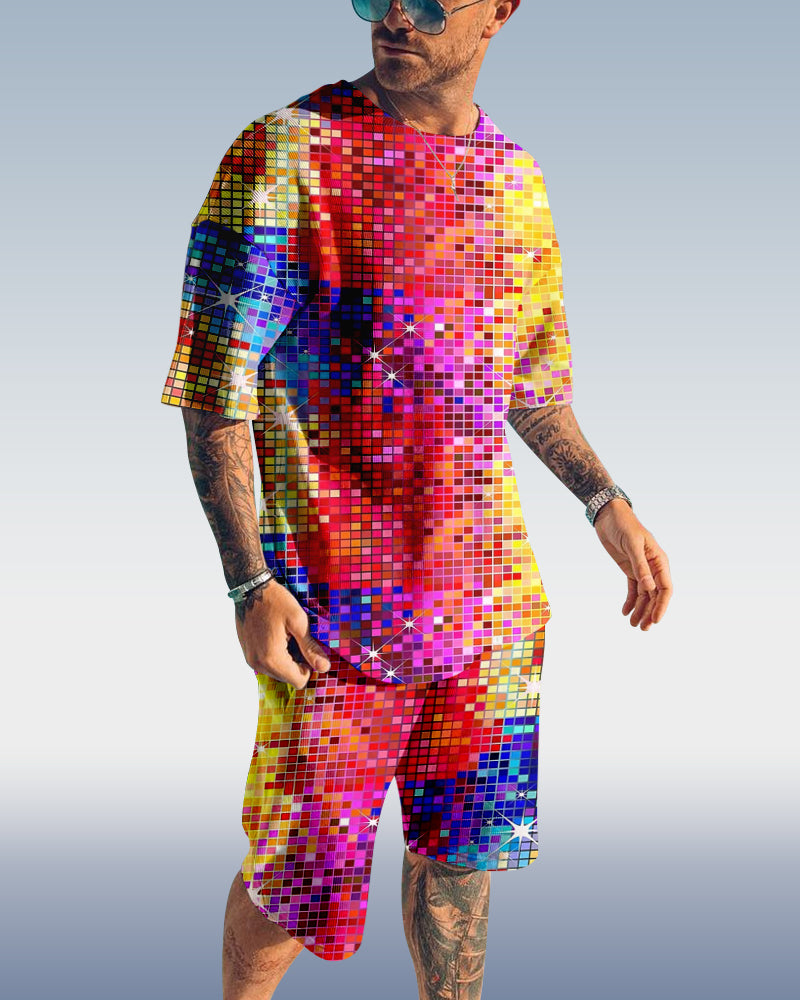 Suitmens Men's Gradient Print Shorts Set 422
