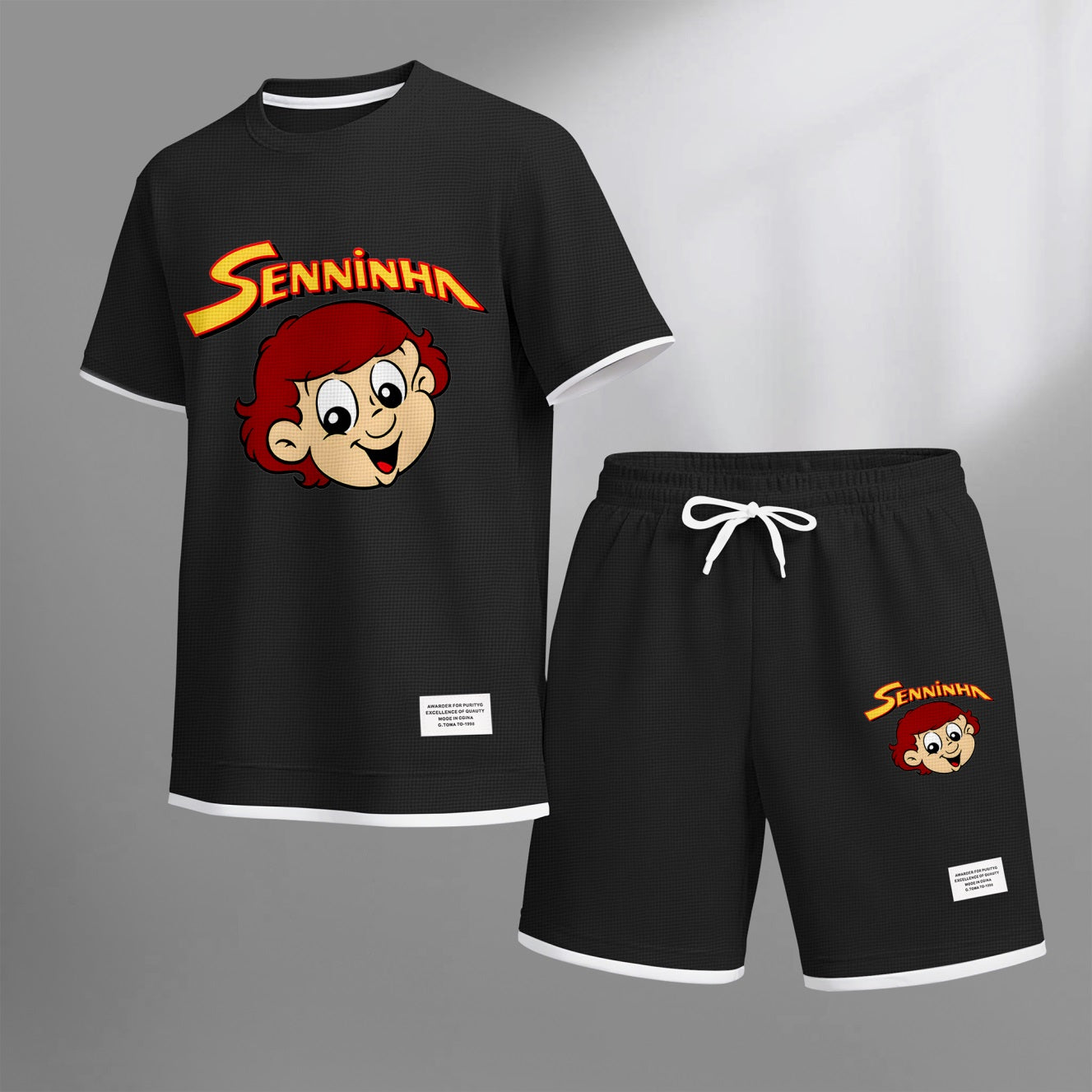 Men's Racing Star Print Waffle Fabric Short-Sleeved Shirt And Shorts Set