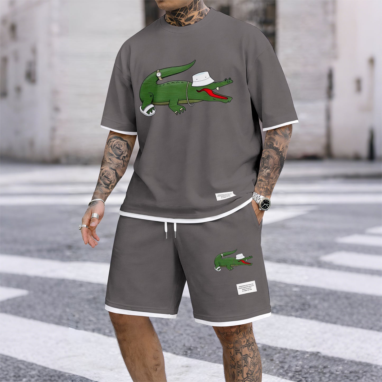 Men's Luxury Waffle-Knit Short-Sleeve Shirt & Shorts Set 15