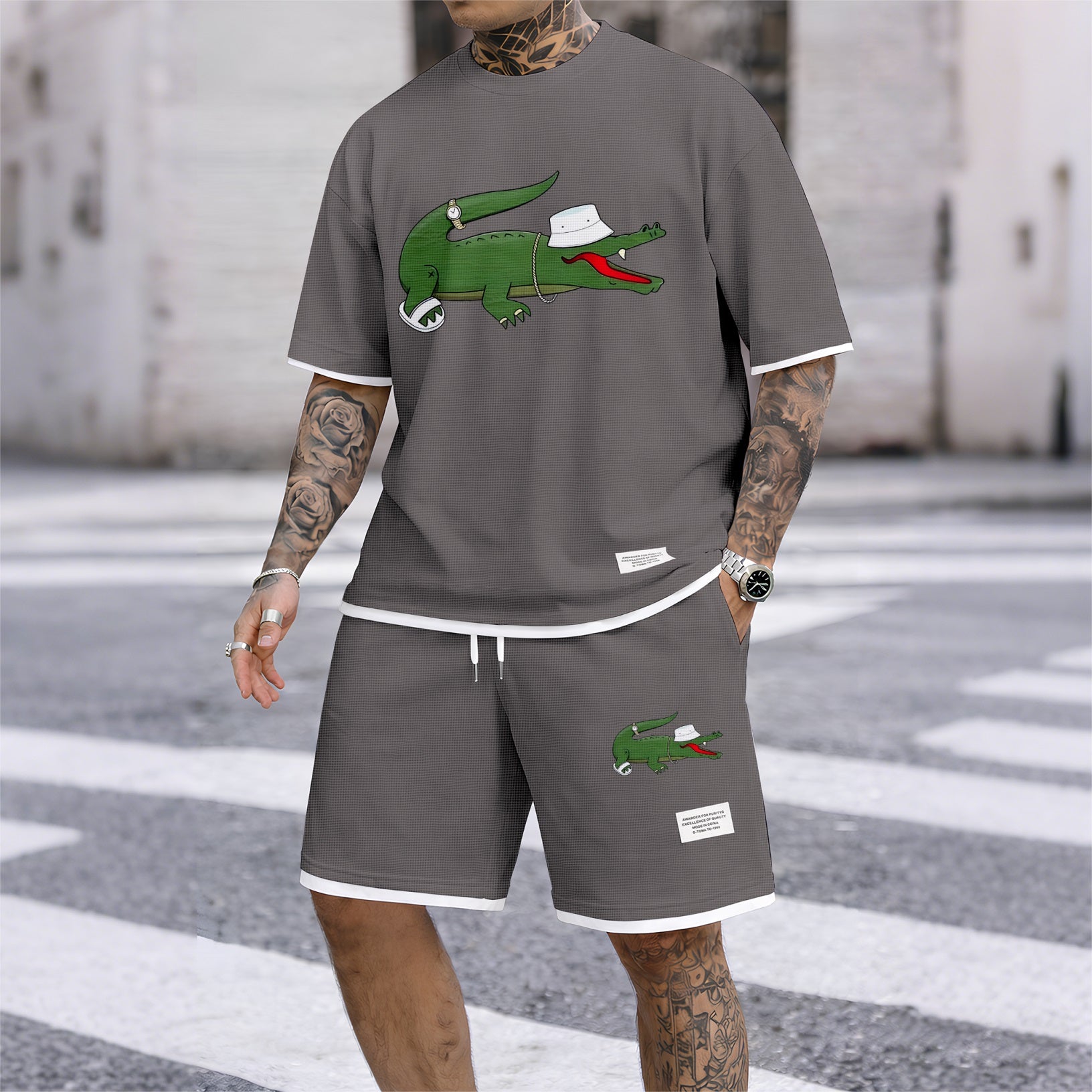 Men's Luxury Waffle-Knit Short-Sleeve Shirt & Shorts Set 15