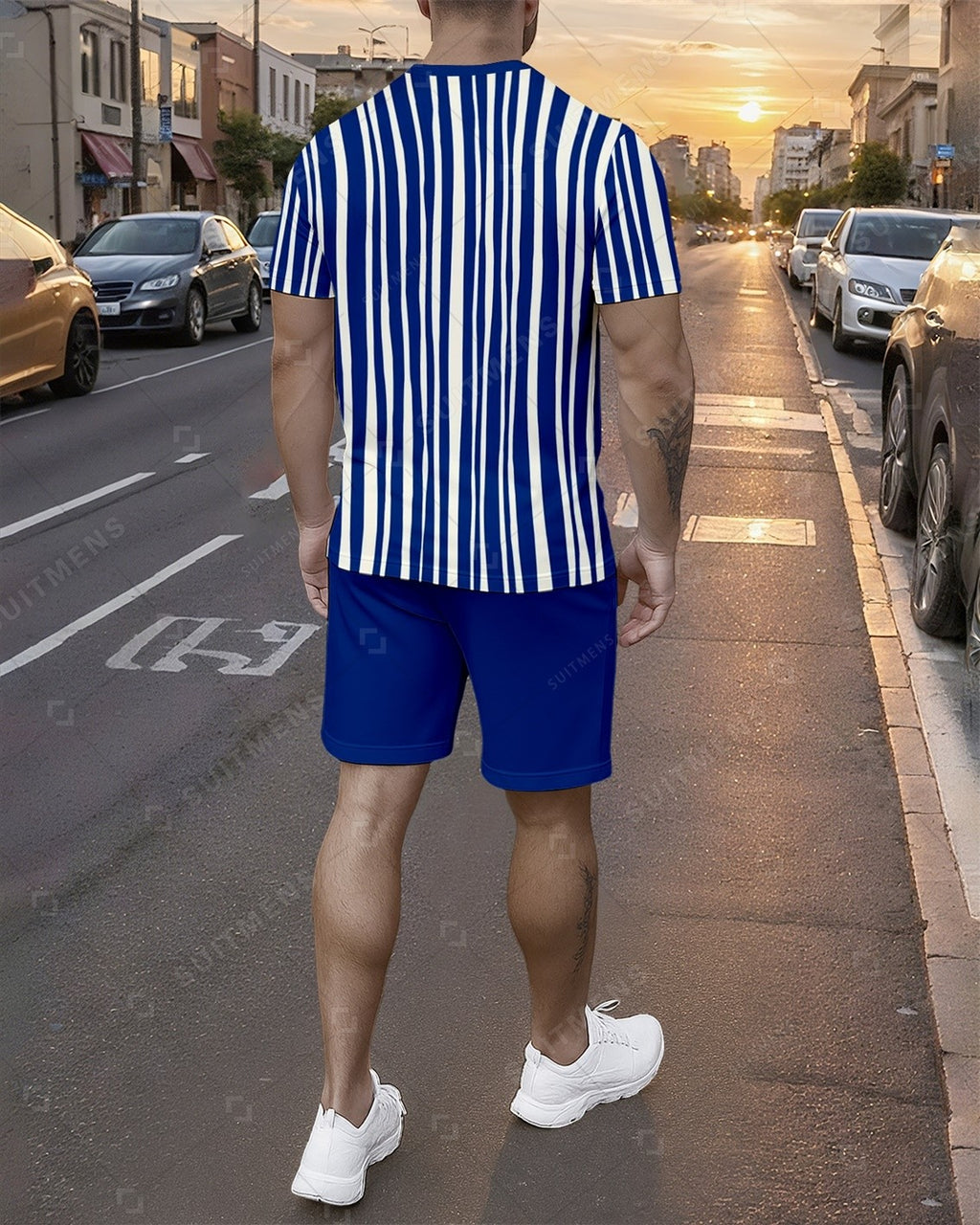Men's Summer Colorblock Printed Round Neck Set 746