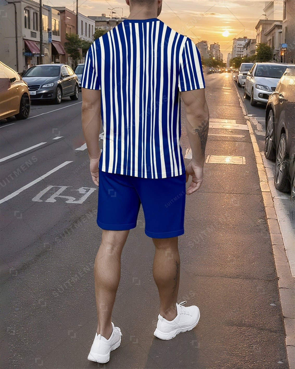 Men's Summer Colorblock Printed Round Neck Set 746