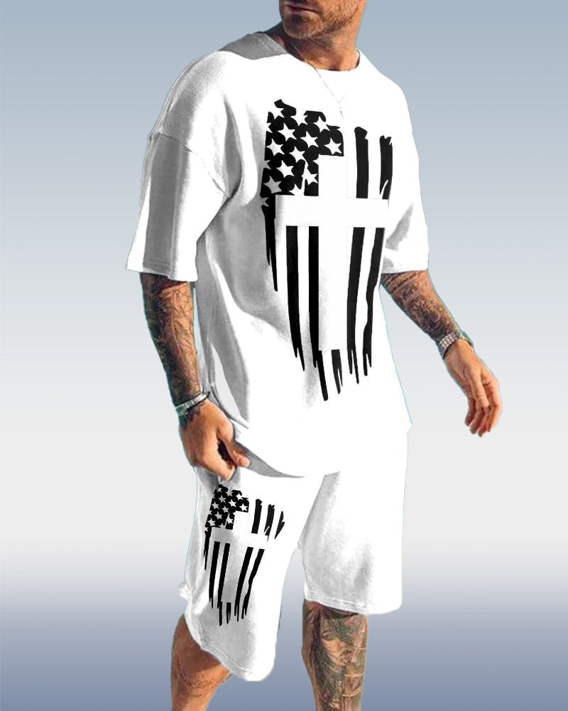 Suitmens Men's Flag Print Shorts Set 116