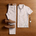 Men's Casual Off-White Geometric Print Short-Sleeved Shirt And Shorts Two-Piece Set
