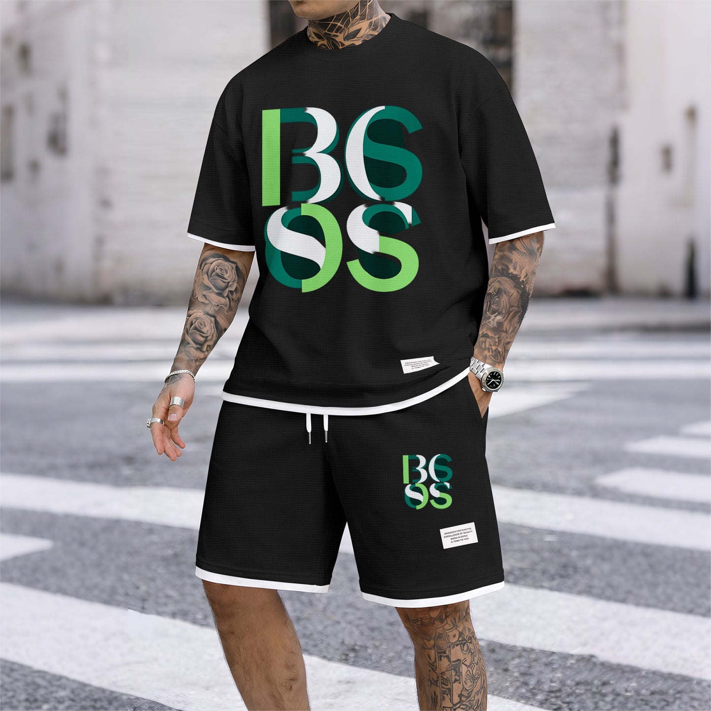 Men's Luxury Waffle-Knit Short-Sleeve Shirt & Shorts Set 10