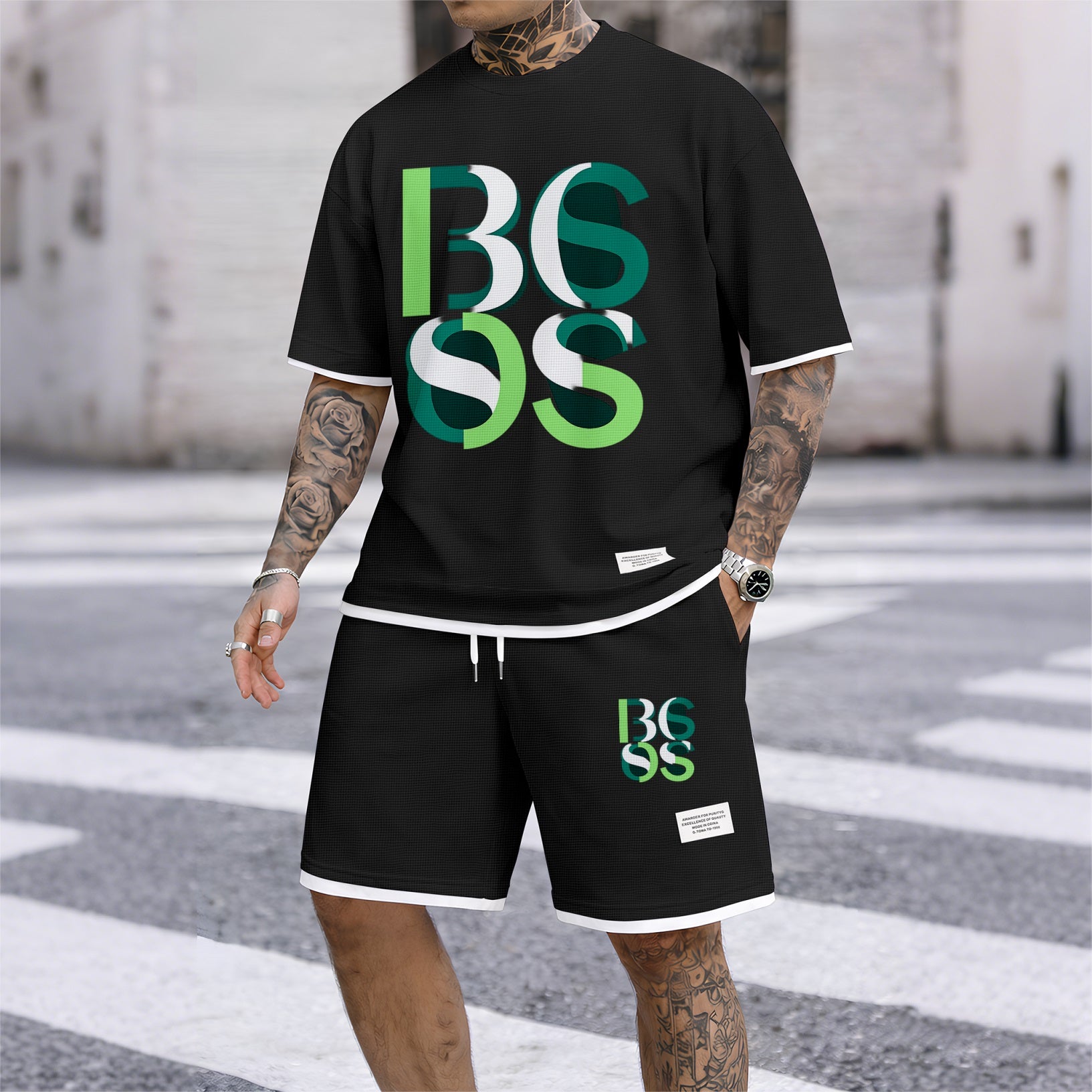Men's Luxury Waffle-Knit Short-Sleeve Shirt & Shorts Set 10