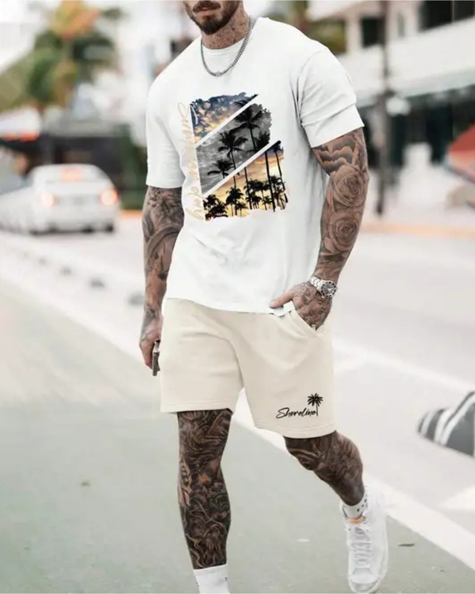 Men's Summer Vacation Round Neck Set 204
