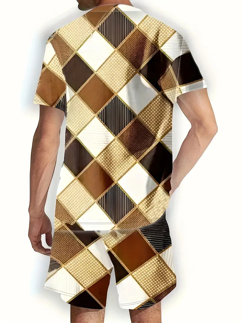 Men's casual plaid printed shorts Set 560