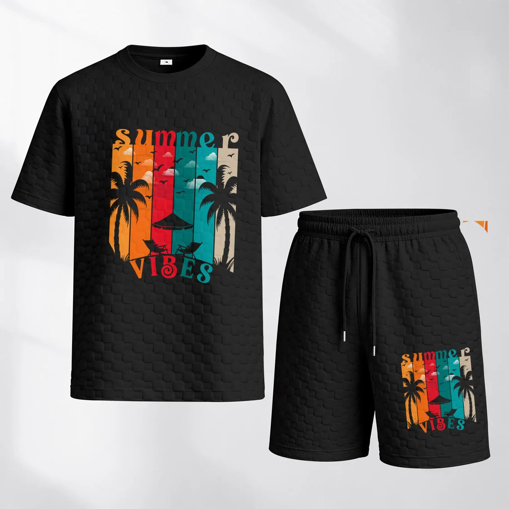 Men's Hawaiian Graphic Print Spring And Summer Drawstring Shorts Set, A Casual Summer Outfit, Including A Short-Sleeved Shirt And Shorts, Suitable For Everyday Wear And Sports Activities. A Two-Piece Set For A Relaxed And Active Lifestyle.