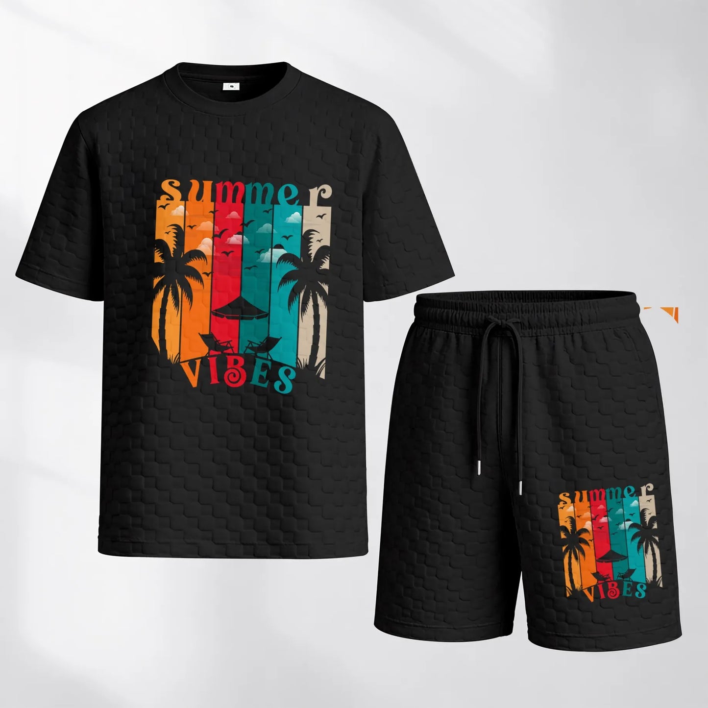 Men's Hawaiian Graphic Print Spring And Summer Drawstring Shorts Set, A Casual Summer Outfit, Including A Short-Sleeved Shirt And Shorts, Suitable For Everyday Wear And Sports Activities. A Two-Piece Set For A Relaxed And Active Lifestyle.