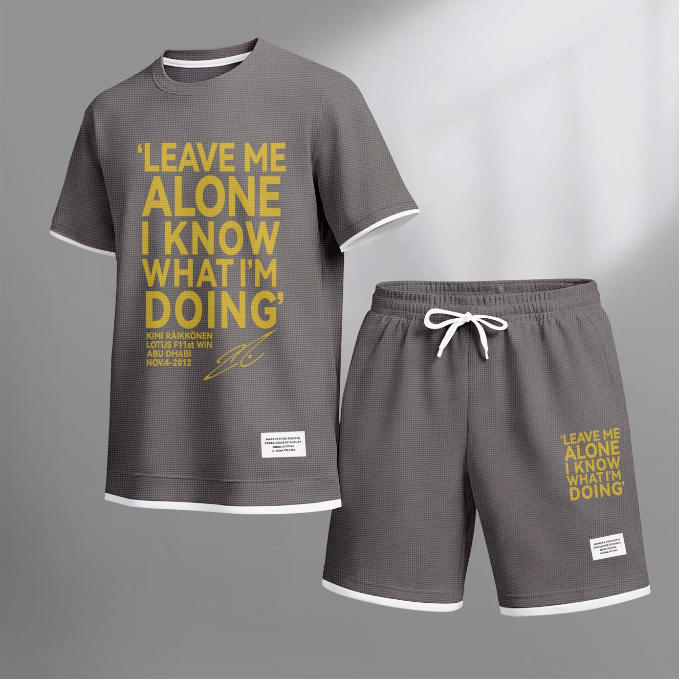 Men's Racing Driver Quotes Print Waffle Fabric Short-Sleeved Shirt And Shorts Set