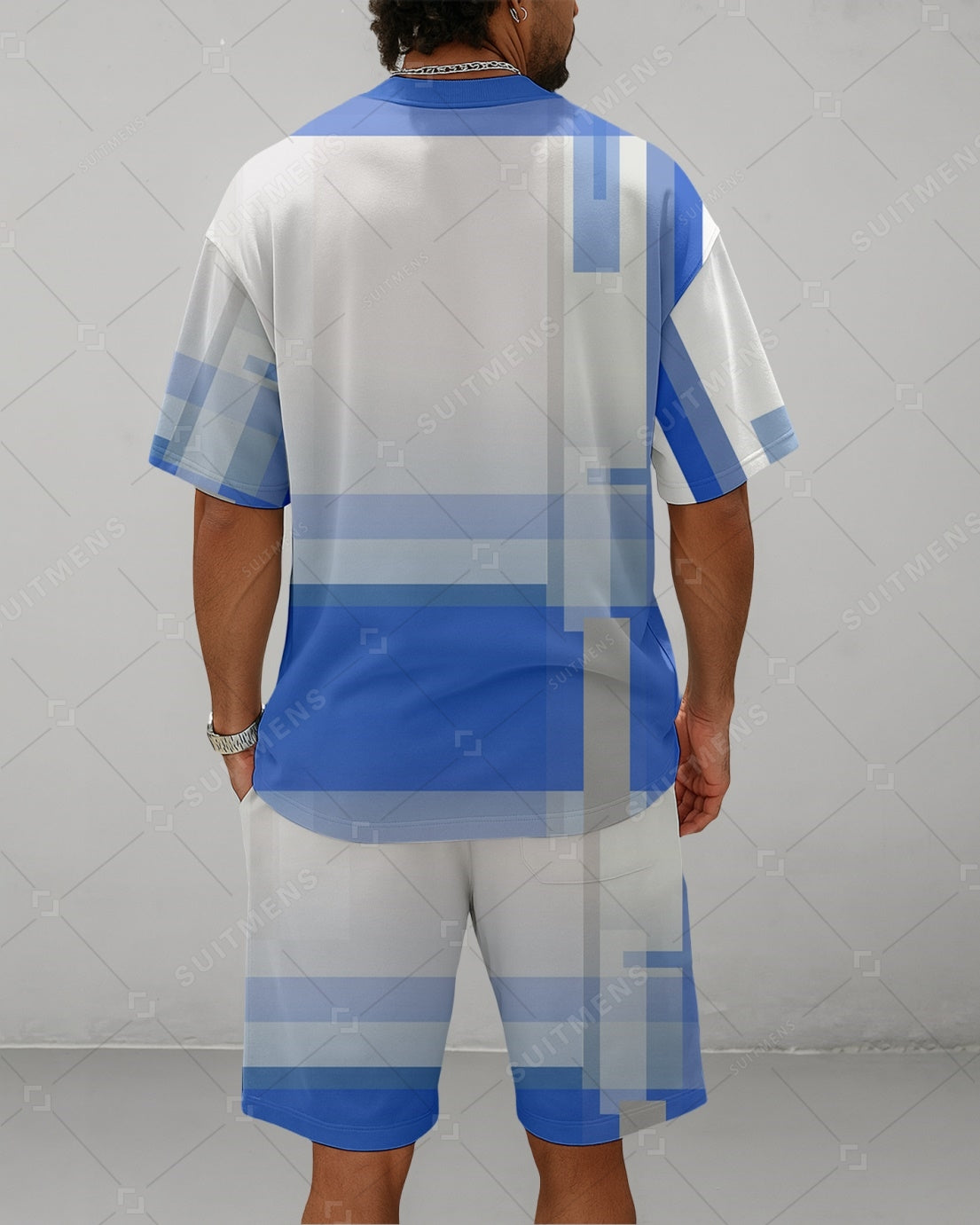Men's Summer Colorblock Printed Round Neck Suit 069