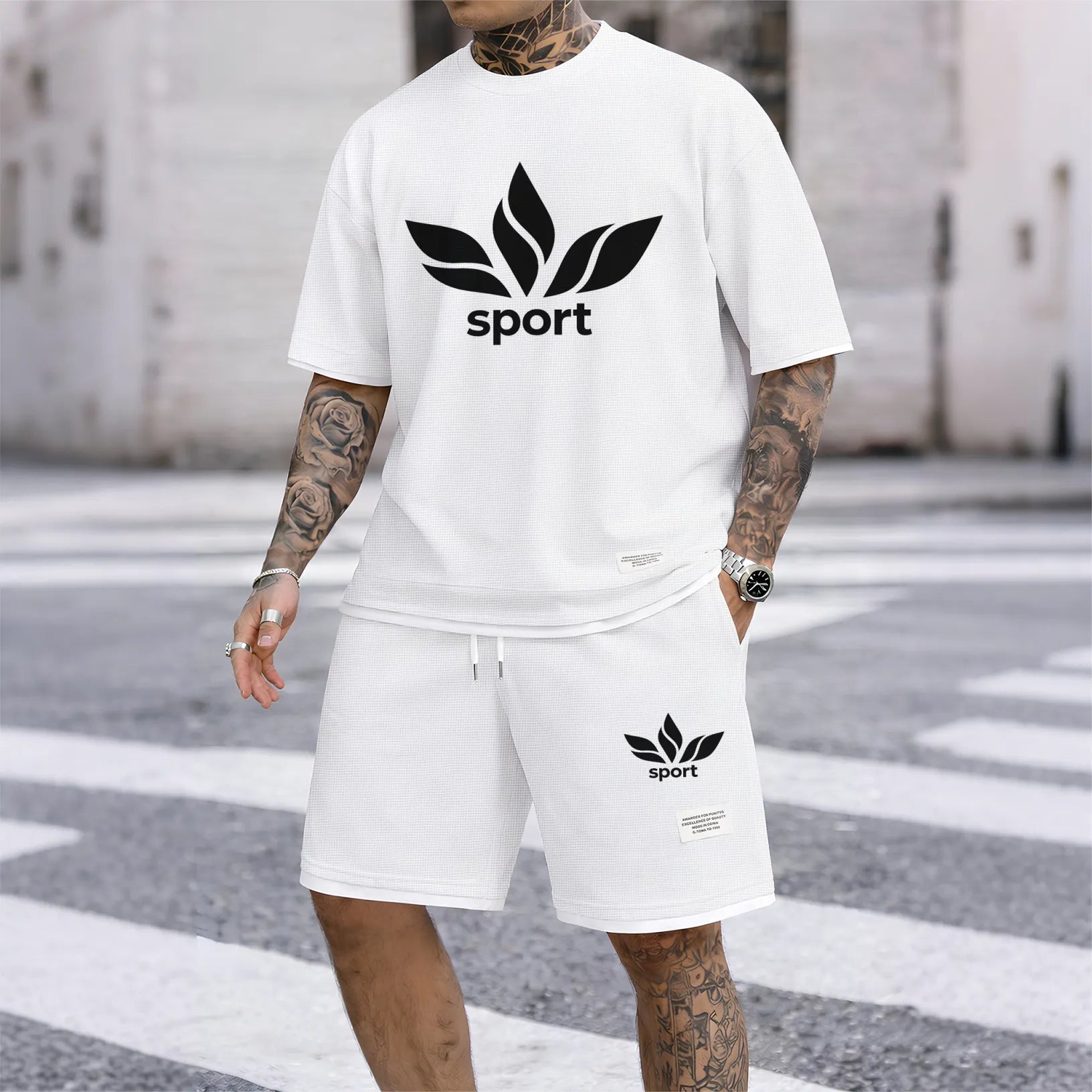 Men's Sport Graphic Print Short Sleeve Shirt and Drawstring Shorts Set, Casual Summer Two-Piece Outfit, Lightweight Breathable Relaxed Fit Athletic Set for Daily Wear, Beach, Vacation, Travel and Loungewear