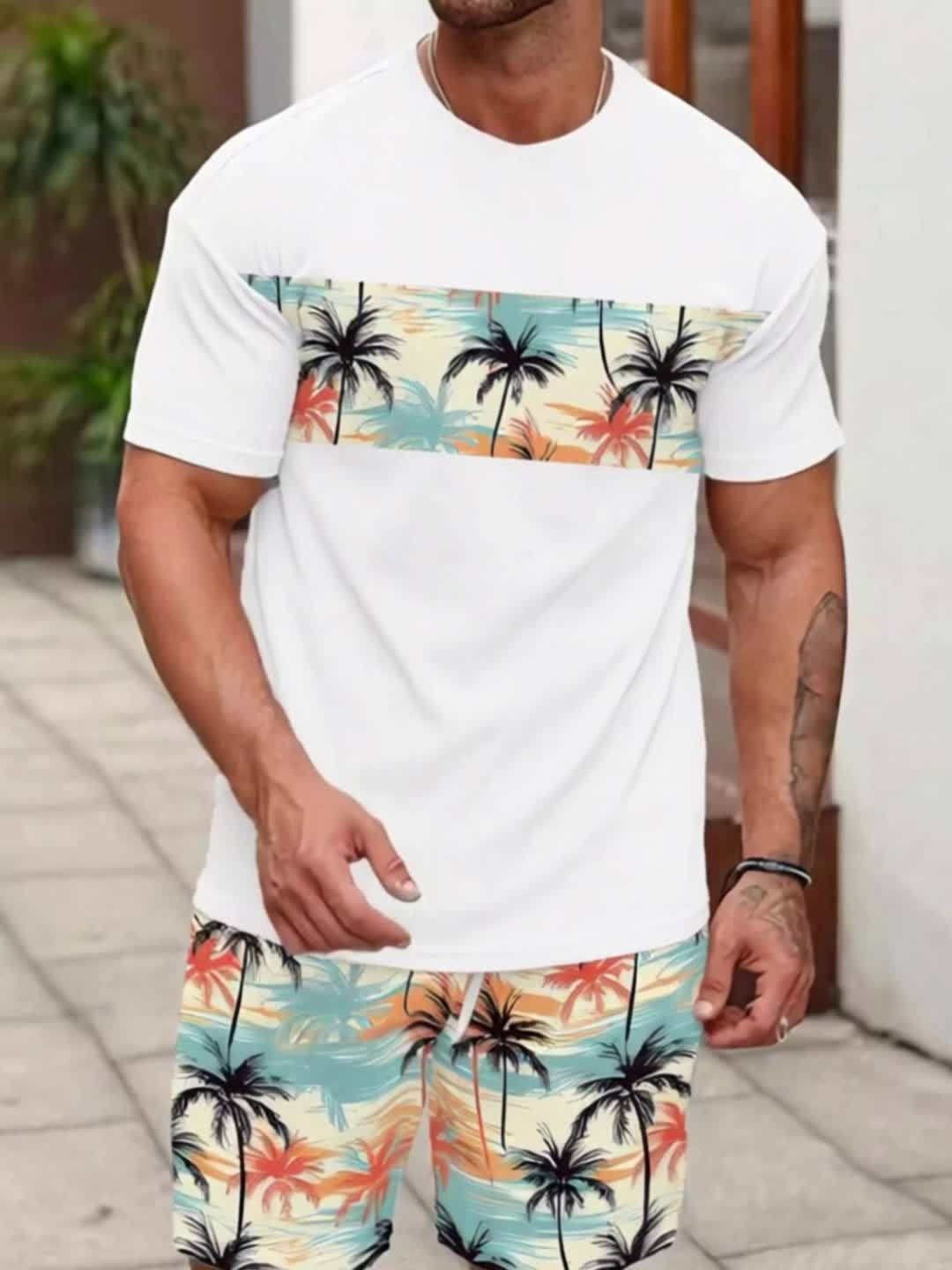 Men's Holiday Summer Round Neck Set 124