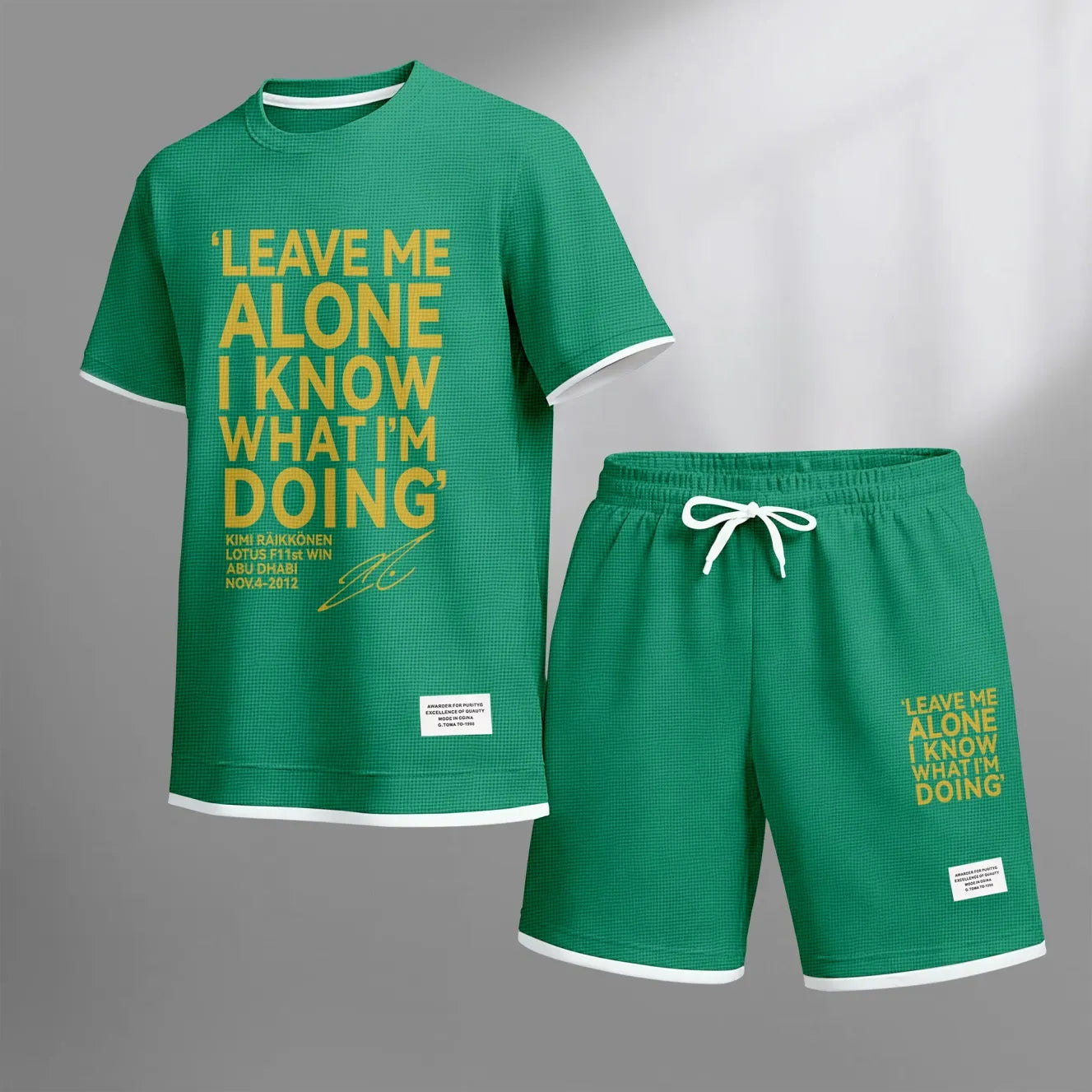 Men's Racing Driver Quotes Print Waffle Fabric Short-Sleeved Shirt And Shorts Set
