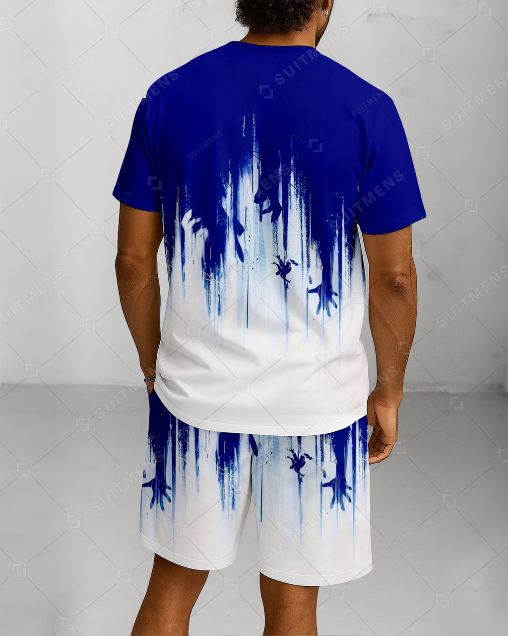 Men's Summer Colorblock Printed Round Neck Suit 056