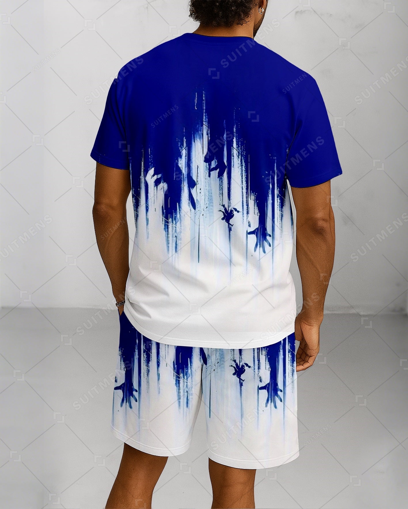 Men's Summer Colorblock Printed Round Neck Suit 056
