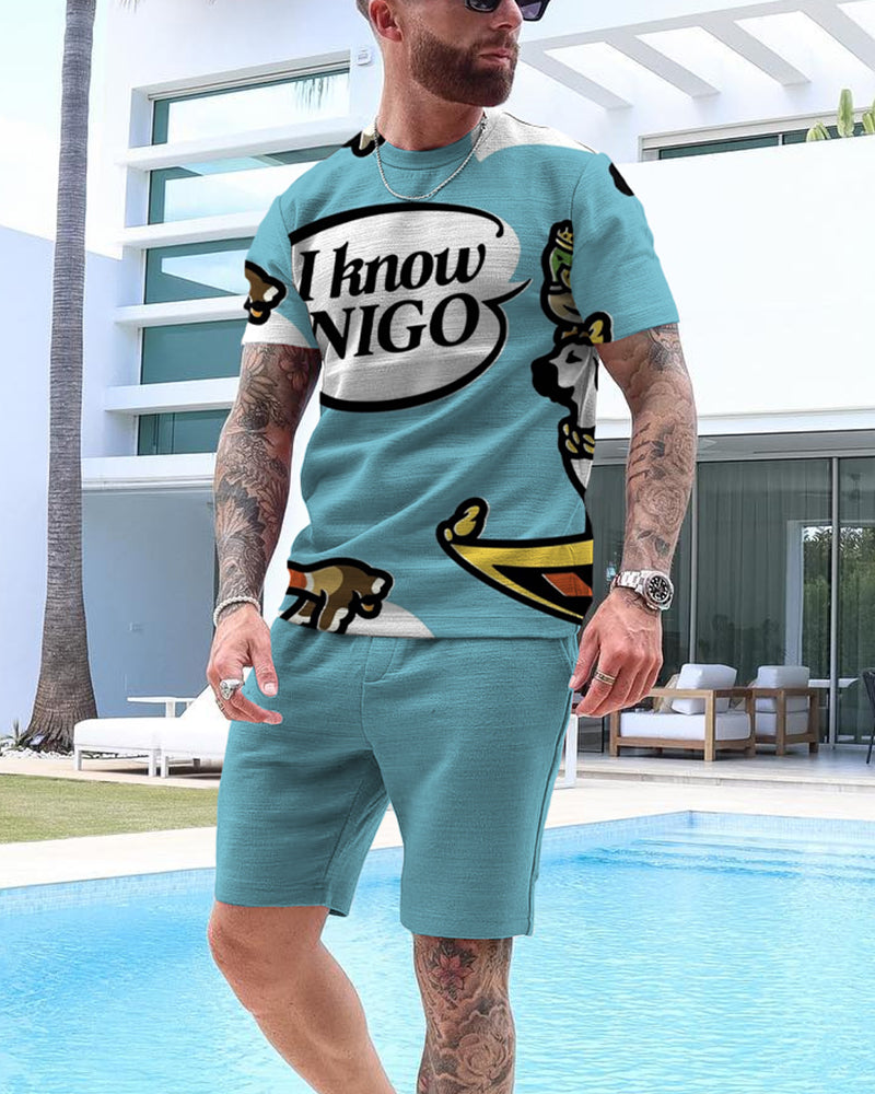 Men's Casual Printed Shorts Set 46