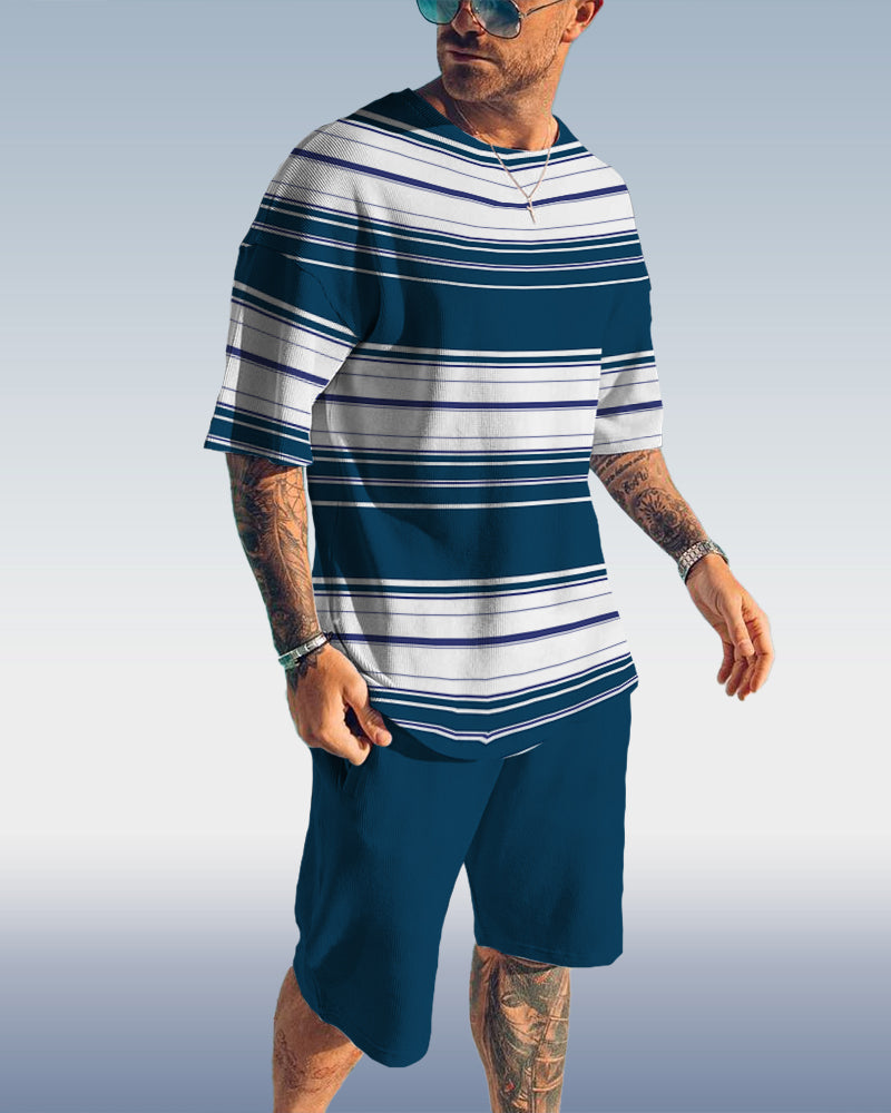 Suitmens Men's Horizontal Stripe Print Shorts Set