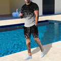 Suitmens Men's Printed Round Neck Short Sleeve Suit 09