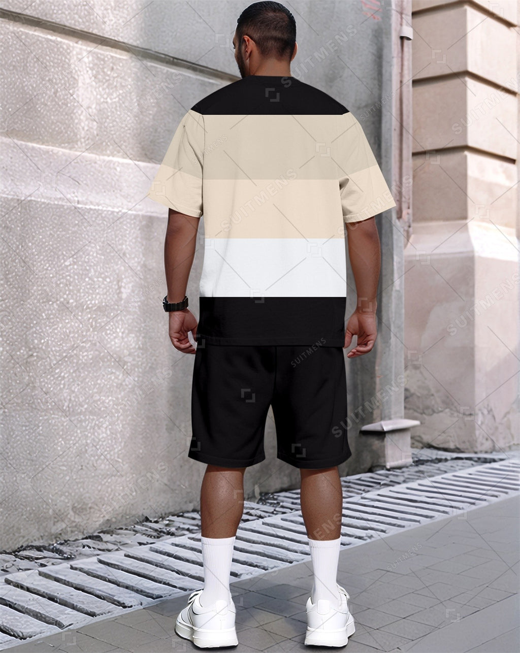 Men's Summer Colorblock Printed Round Neck Set 638