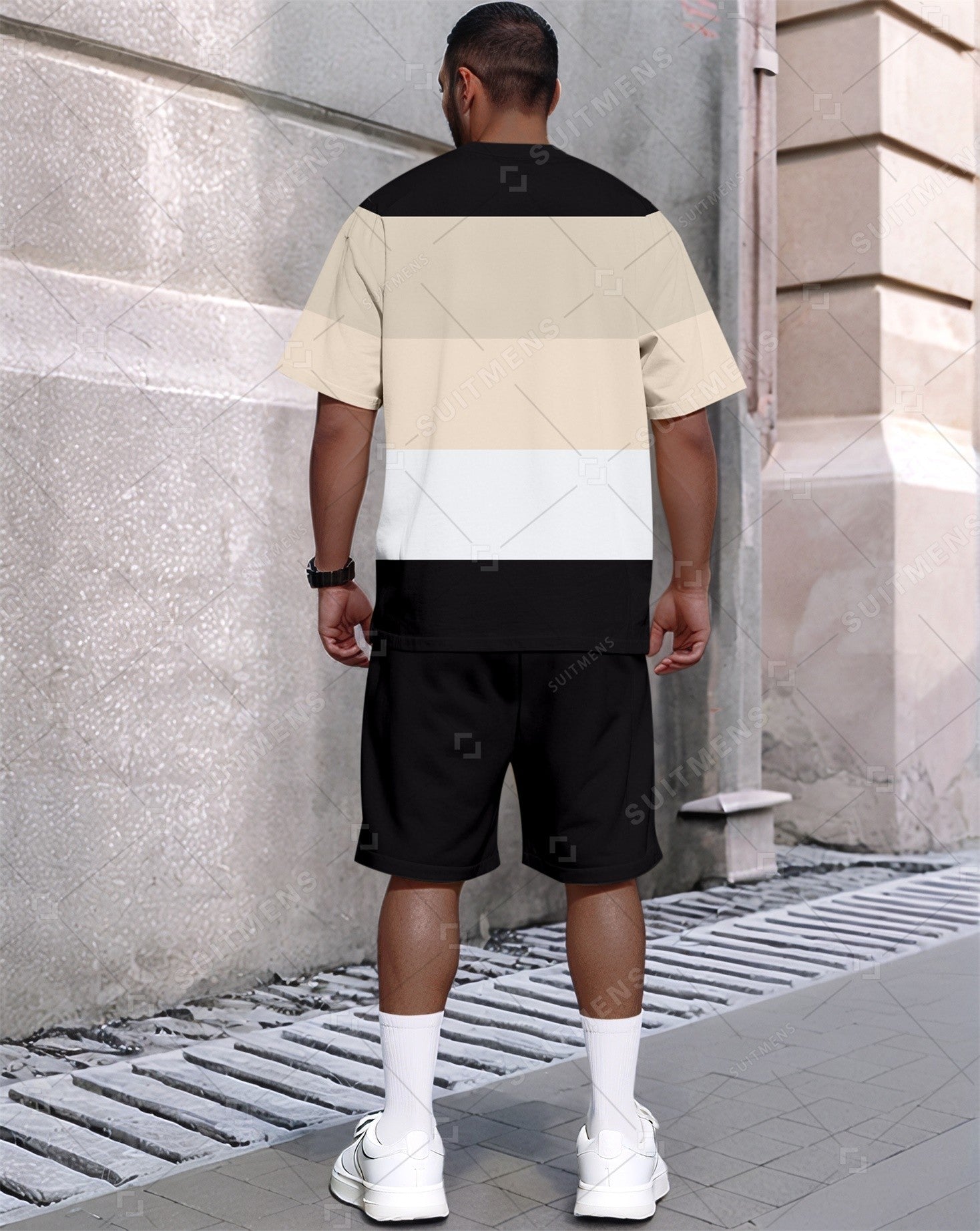Men's Summer Colorblock Printed Round Neck Set 638