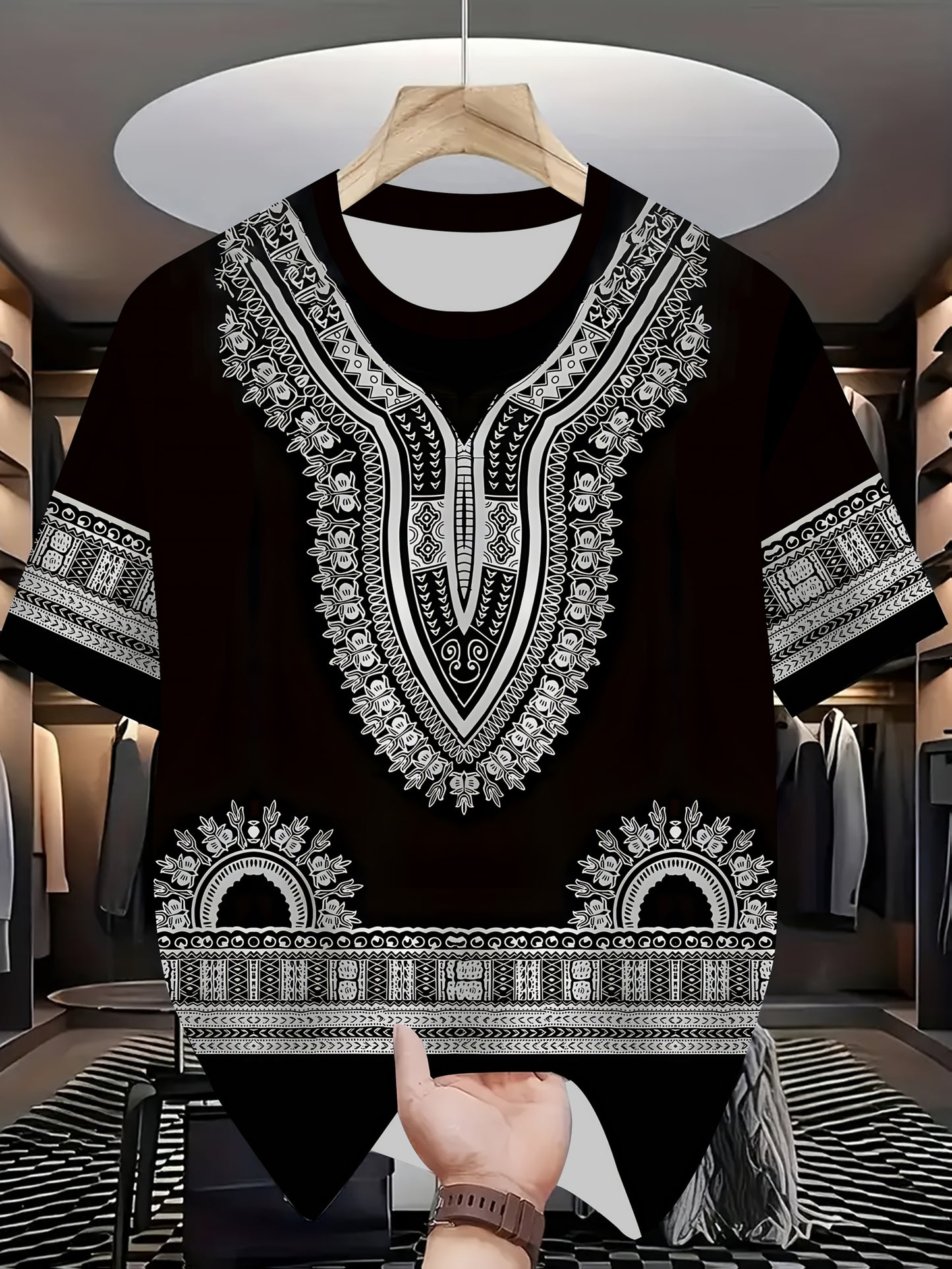Men's Summer Retro Ethnic Print Round Neck Set 273