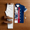 Men's 250Th Anniversary Navy Blue & White Art Printed Printed Short Sleeved Polo Shirt & Trousers Two-Piece Set
