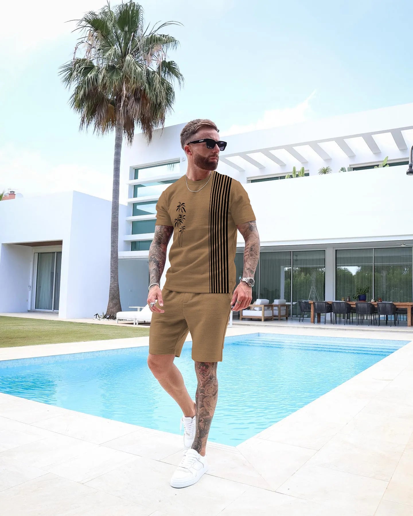 Men's Casual Colorblock Print Shorts Set 56