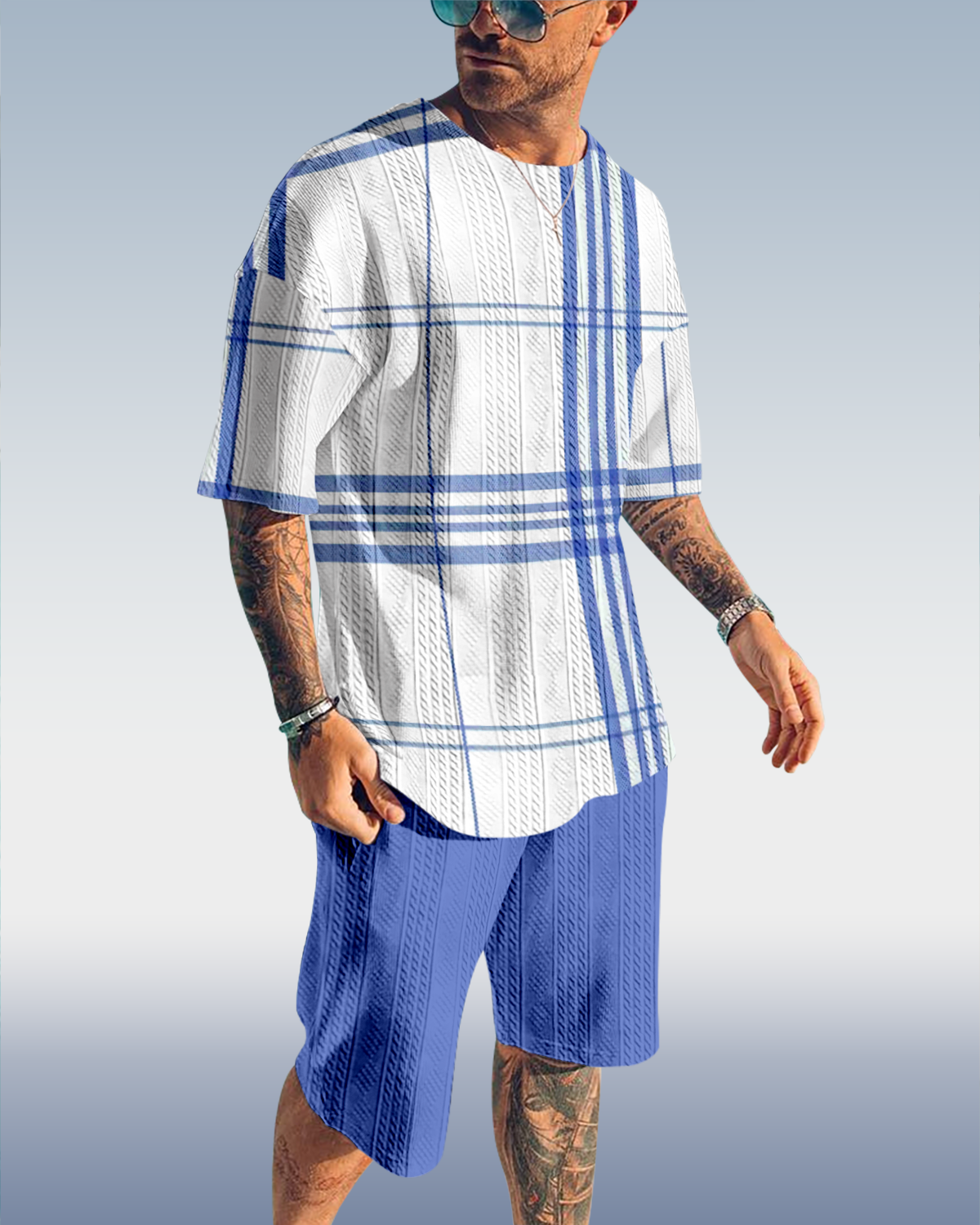 Suitmens Men's Luxury Textured Print Shorts Set 570