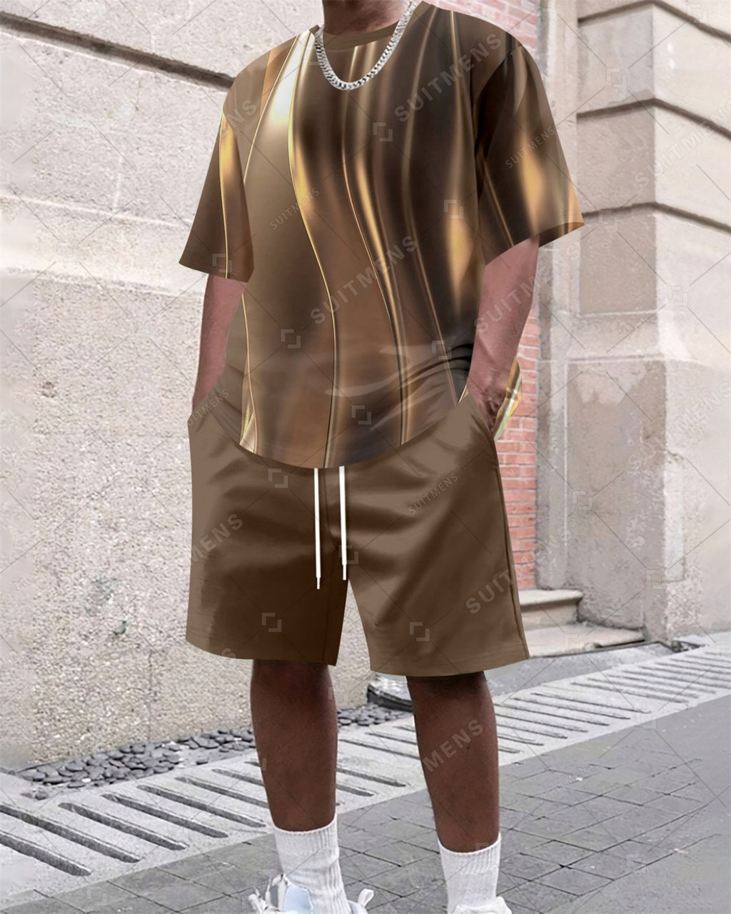 Men's Summer Gradient Printed Round Neck Set 640