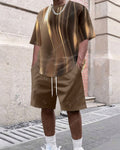 Men's Summer Gradient Printed Round Neck Set 640