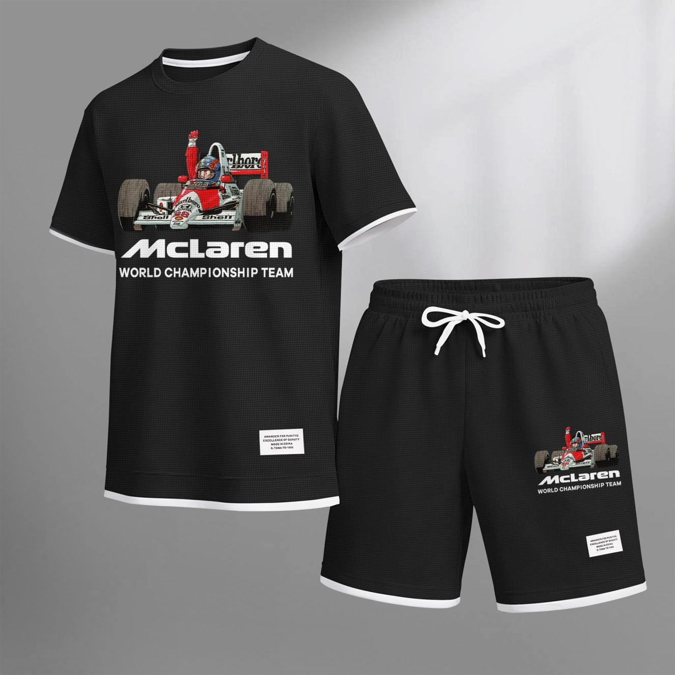Men's Super Racing Print Waffle Fabric Short-Sleeved Shirt And Shorts Set