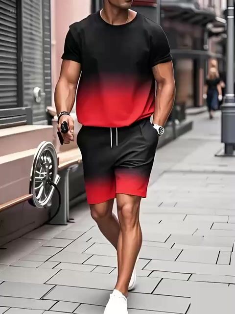 Men's Gradient Summer Round Neck Set 120