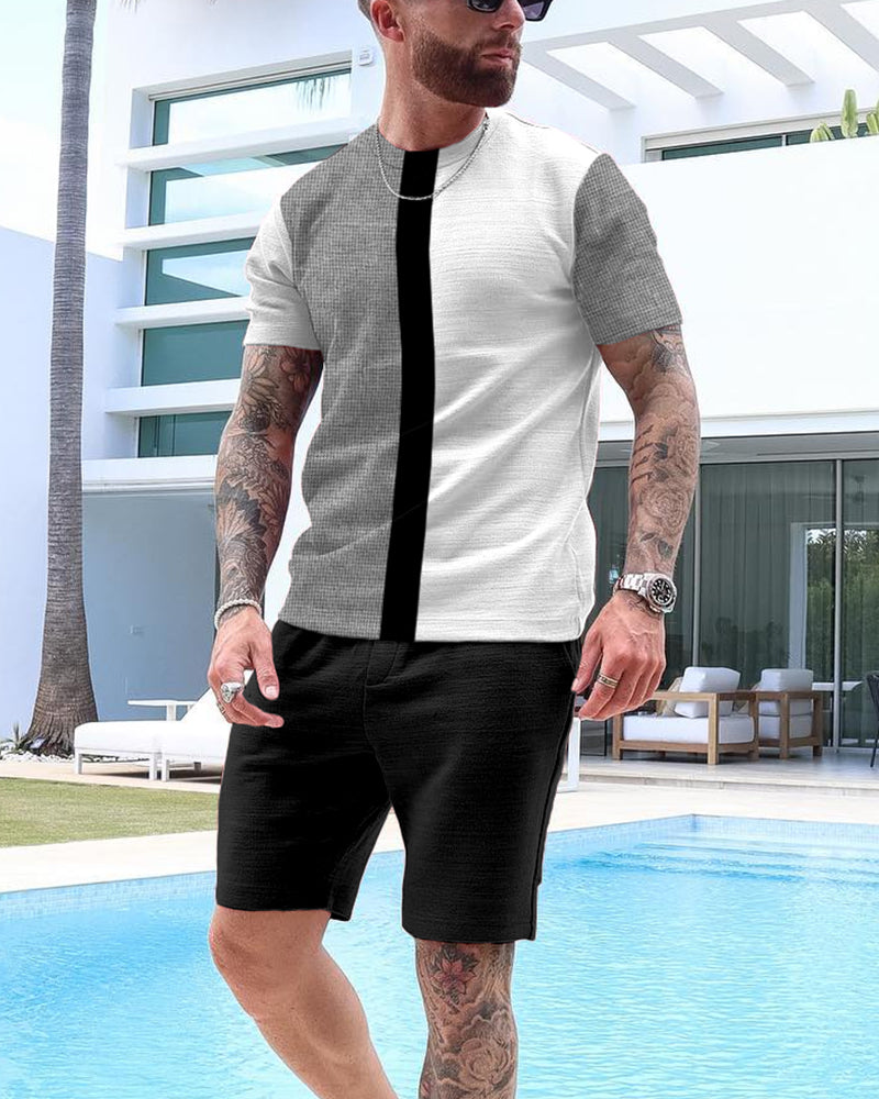 Men's Colorblock Print Shorts Set 48