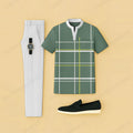 Men's Casual Green Plaid Printed Short-Sleeve T-Shirt And Pants Two-Piece Set