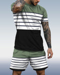 Men's spring and summer striped printed suit 014