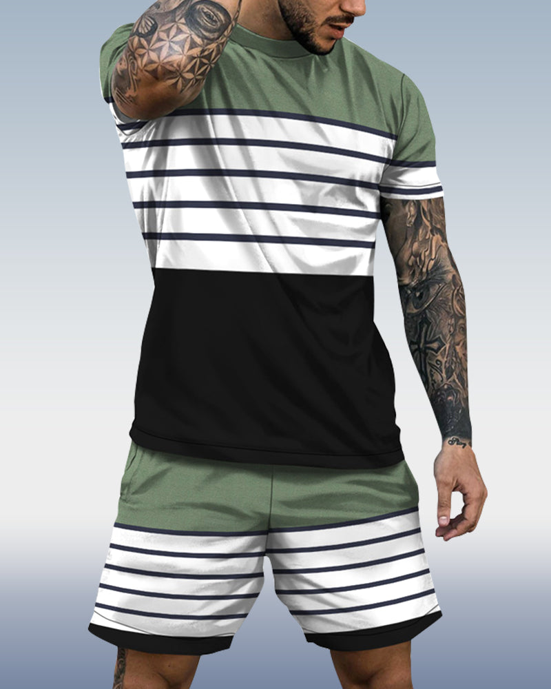 Men's spring and summer striped printed suit 014
