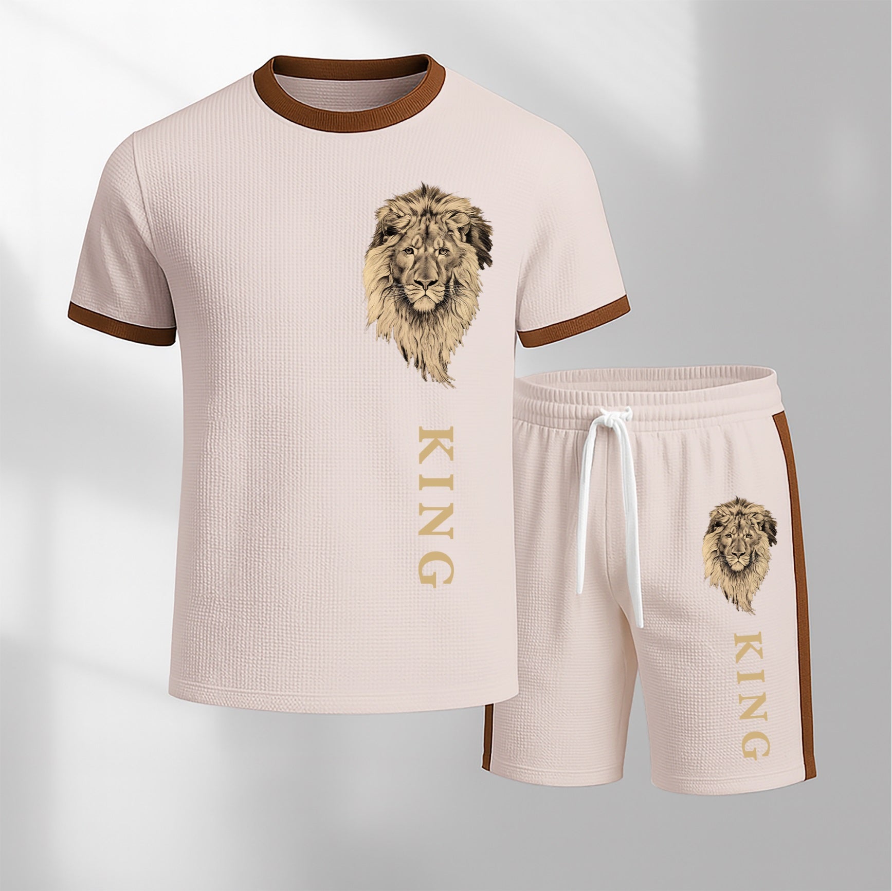 Men's King Pattern Short-Sleeved T-Shirt And Drawstring Shorts Set, Men's Casual Sportswear, Short-Sleeved Top And Shorts, Summer Men's Everyday Wear, Indoor And Outdoor Athletic Wear, Sports Set