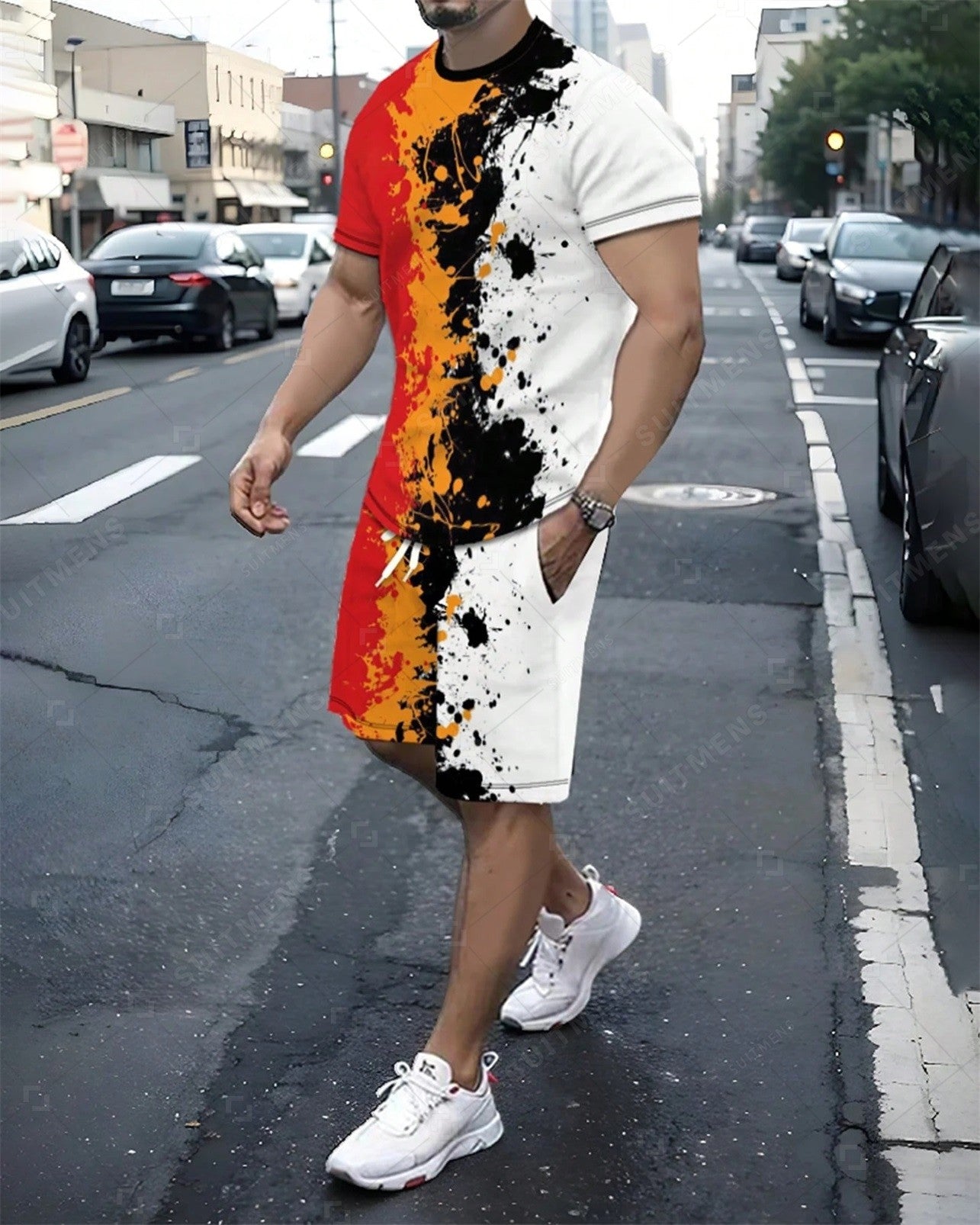 Men's Color Matching Casual Shorts Set 428