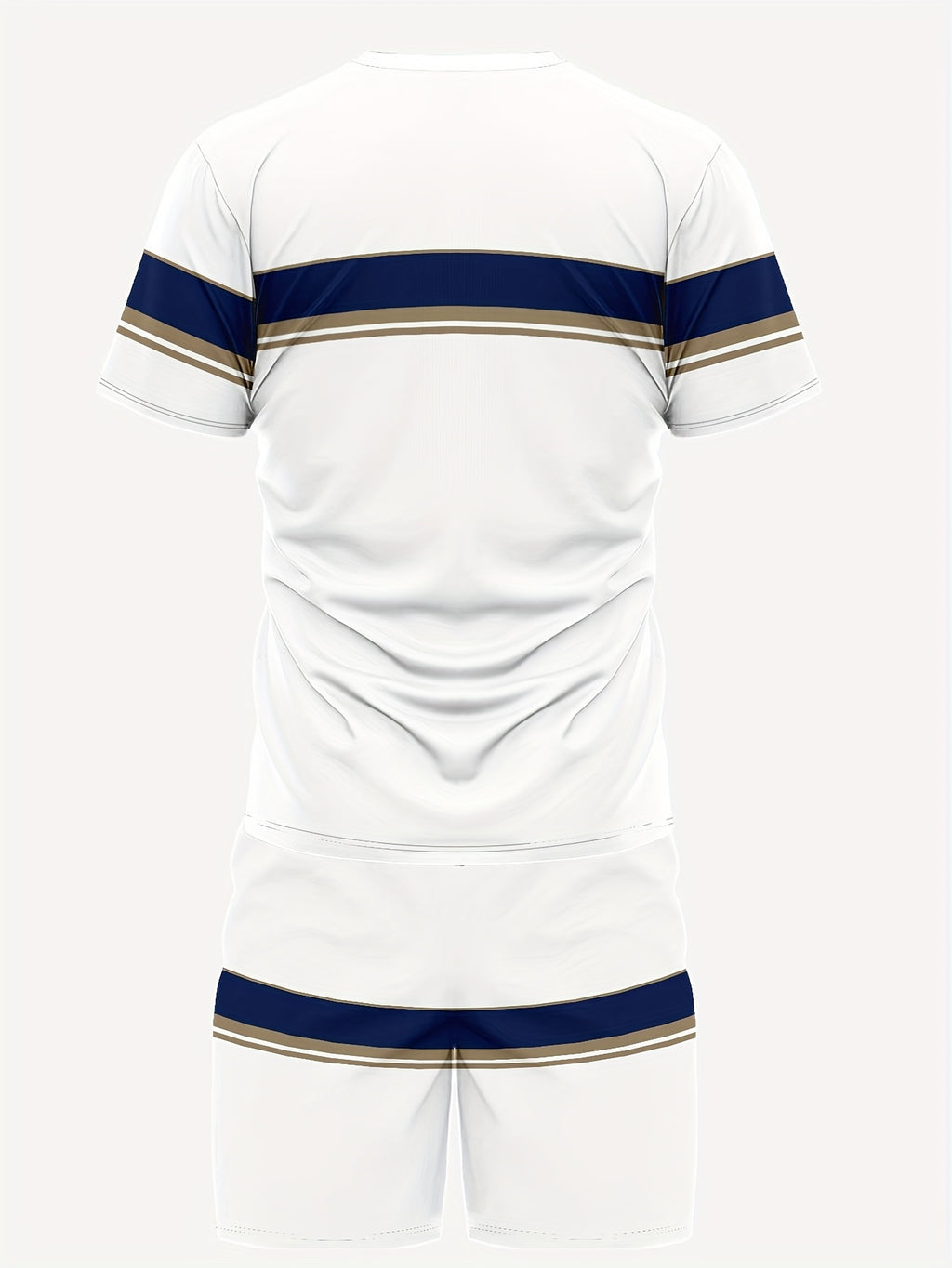 Men's White Stripes Summer Round Neck Set 113