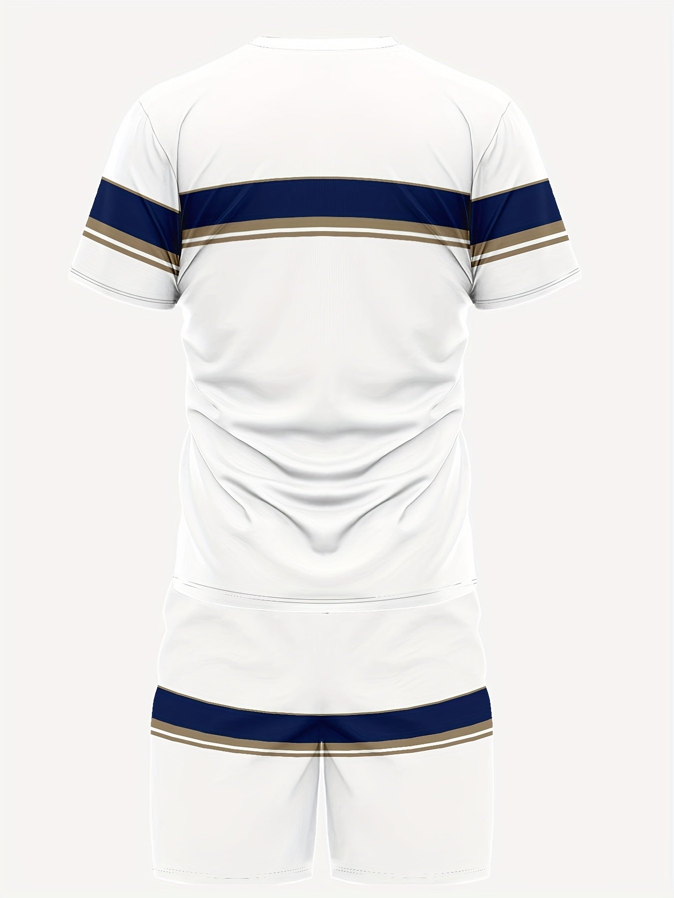 Men's White Stripes Summer Round Neck Set 113