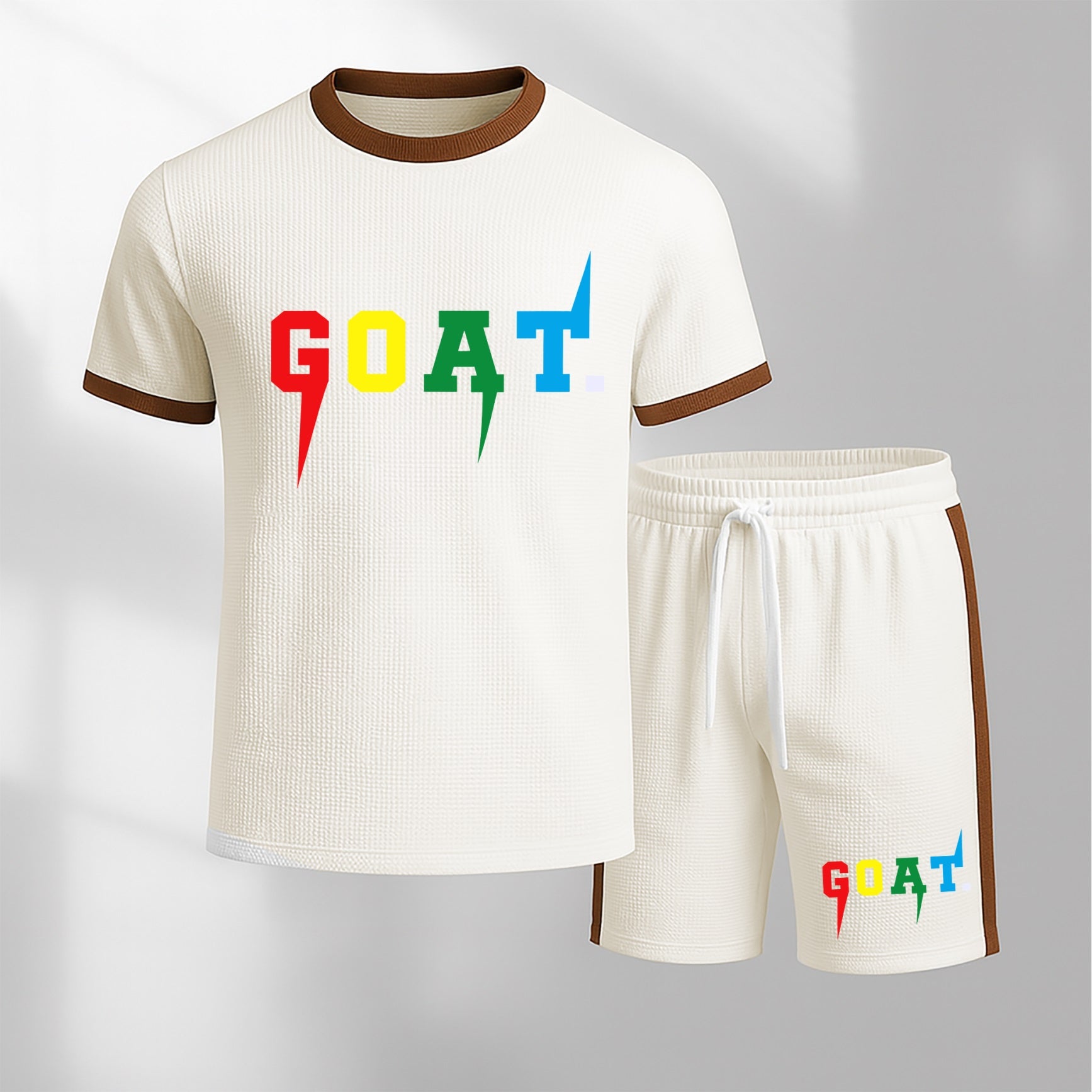 Men's Goat Pattern Short-Sleeved T-Shirt And Drawstring Shorts Set, Men's Clothing, Casual Sports Short-Sleeved Top And Shorts, Summer Men's Everyday Wear, Indoor And Outdoor Sportswear, Sports Set.