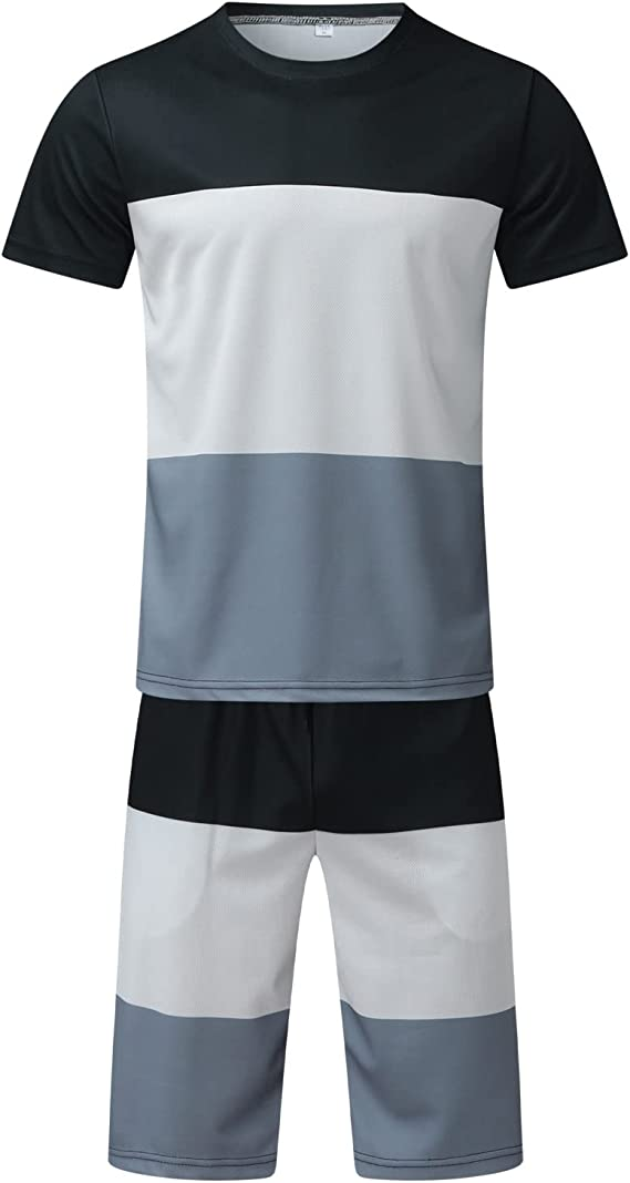 Suitmens Men's Simple Colorblock Print Shorts Set 078